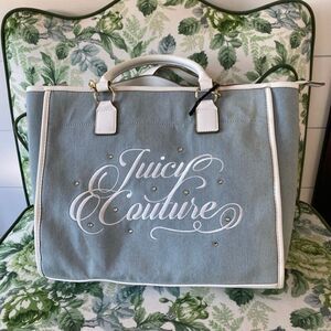 Juicy Couture Beach Tote Denim Diamond Embroidered Gold Accents Viral NWT
